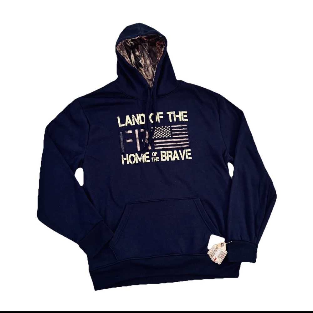 Mossy Oak NWT “Land Of The Free, Home Of The Brave” Hoodie Navy Large